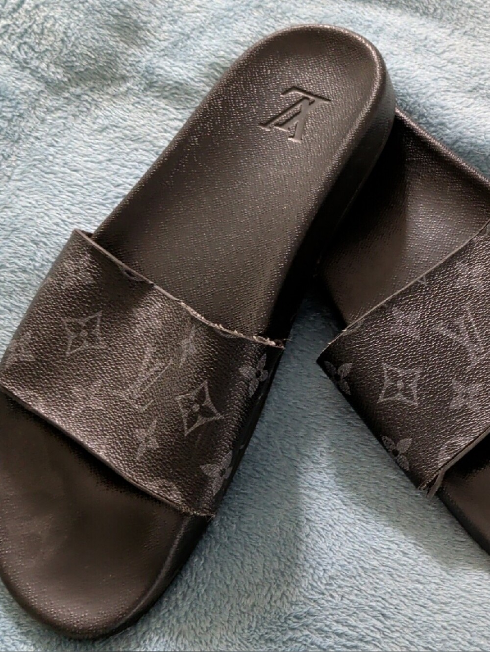 Louis Vuitton Black Monogram Slide Sandals LV